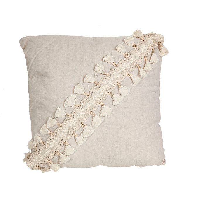 Cushion Romimex White Tassels 45 x 10 x 45 cm