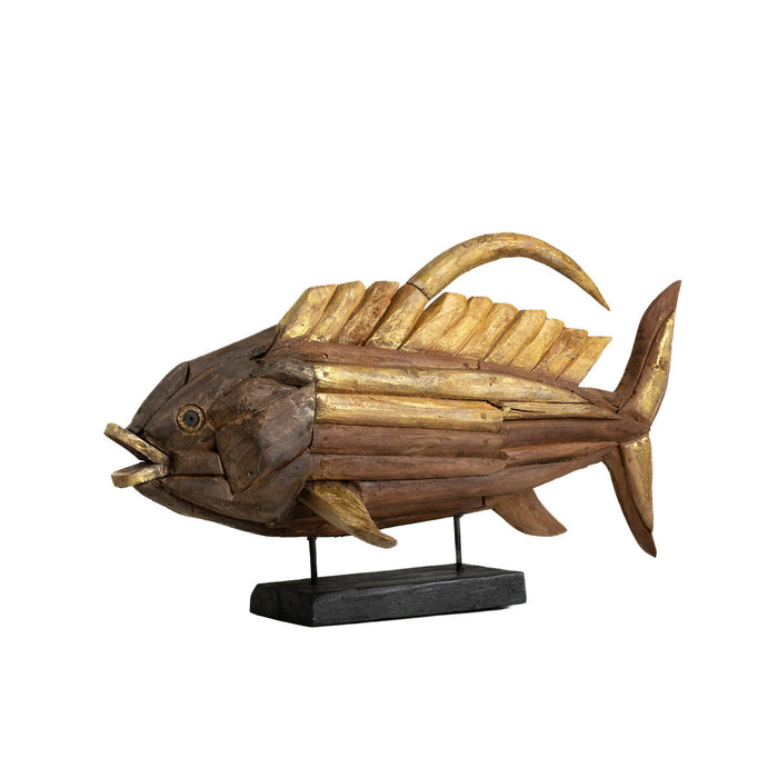 Decorative Figure Romimex Golden Wood Fish 80 x 50 x 20 cm
