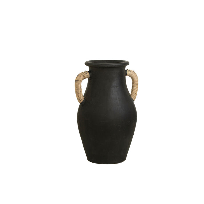 Vase Romimex Black Ceramic Rattan 20 x 40 x 20 cm With handles