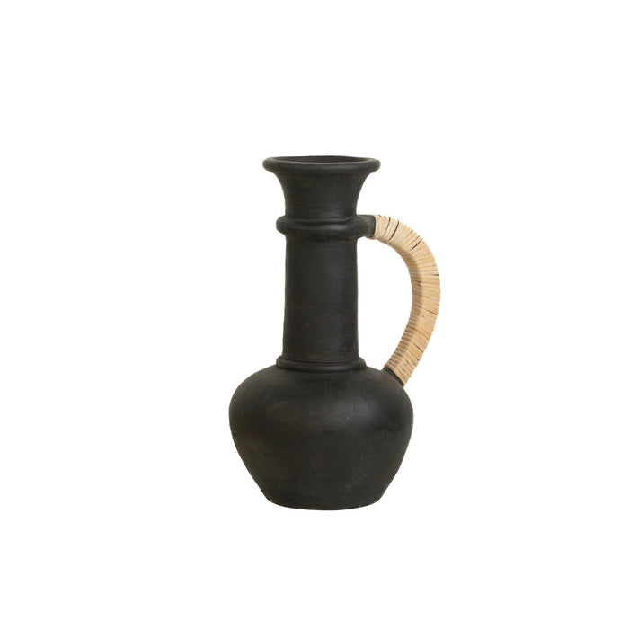Vase Romimex Black Ceramic Rattan 25 x 45 x 25 cm With handle