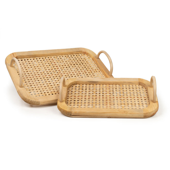 Set of trays Romimex Beige Wood Bamboo 40 x 30 x 9 cm 2 Pieces