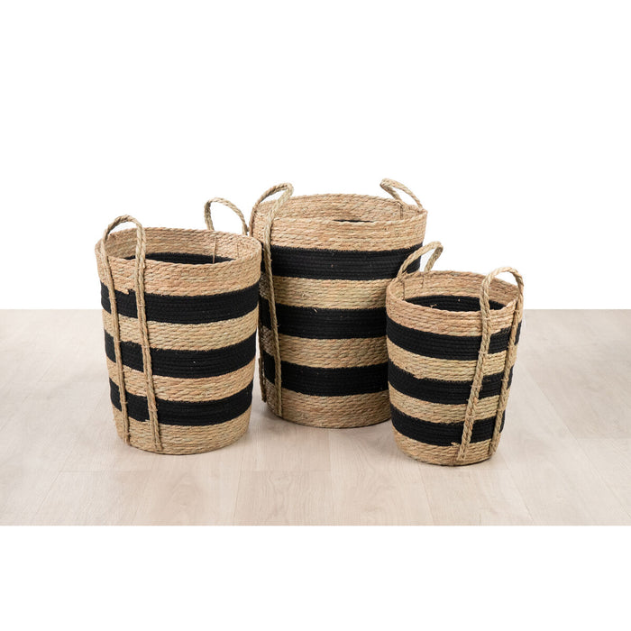 Set of Baskets Romimex 843730000 Black Natural Rope 3 Pieces