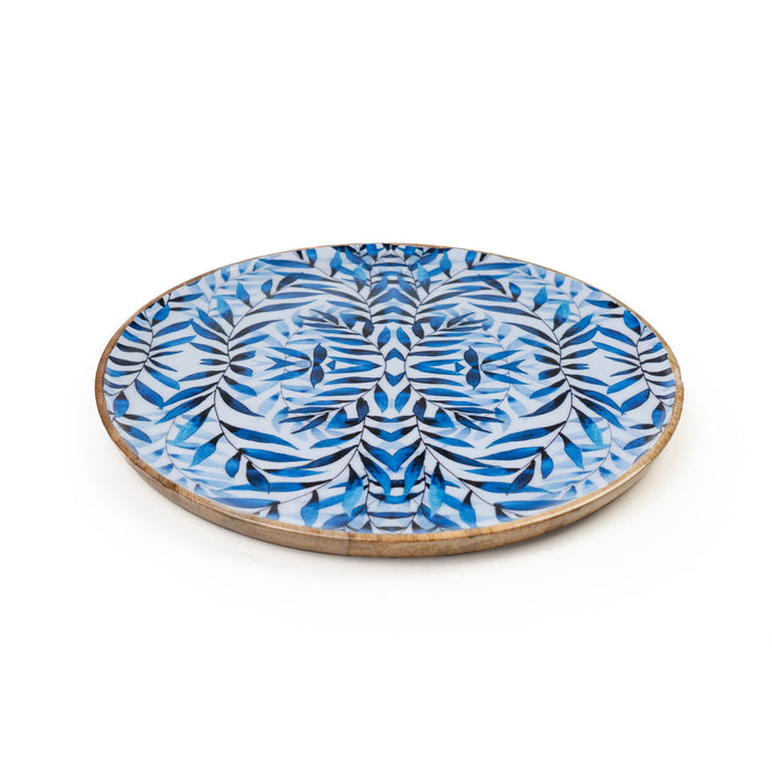 Snack tray Romimex Blue White Mango wood Circular 30 x 2 x 30 cm