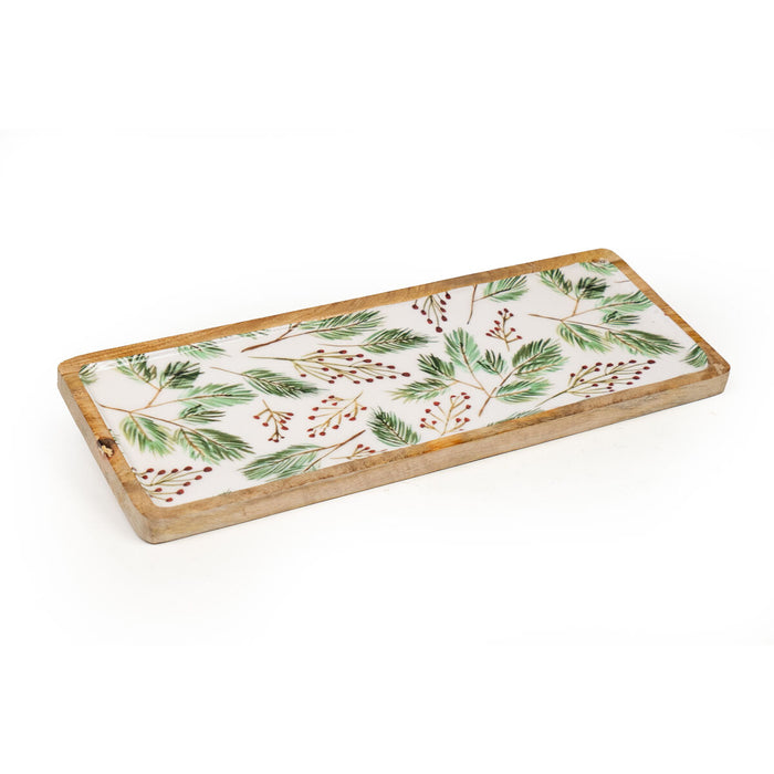 Snack tray Romimex White Green Mango wood Rectangular Sheets 42 x 2 x 16 cm