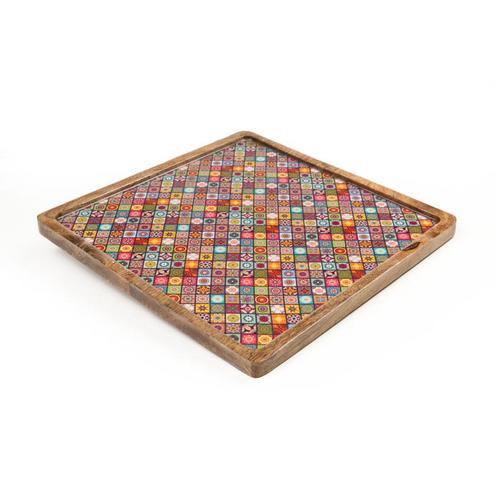 Snack tray Romimex Red Mango wood Squared 30 x 2 x 30 cm