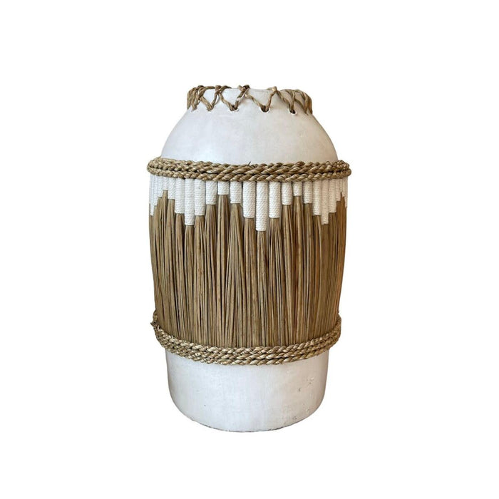 Vase Romimex White Natural Ceramic Natural Fibre 27 x 40 x 27 cm