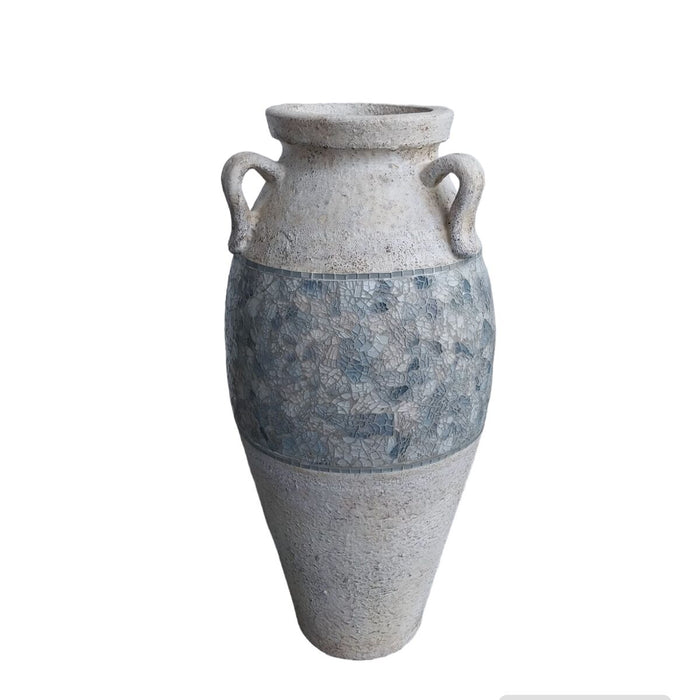 Floor vase Romimex White Grey Terracotta 28 x 60 x 28 cm With handles