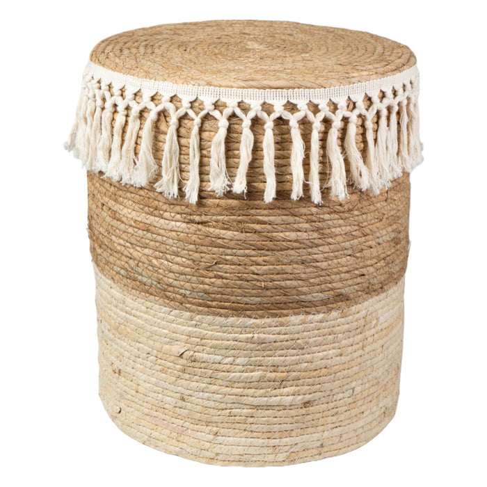 Stool Romimex White Natural Natural Fibre 33 x 39 x 33 cm With tassles