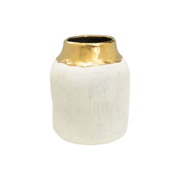 Vase Romimex White Golden Porcelain 23 x 27 x 23 cm