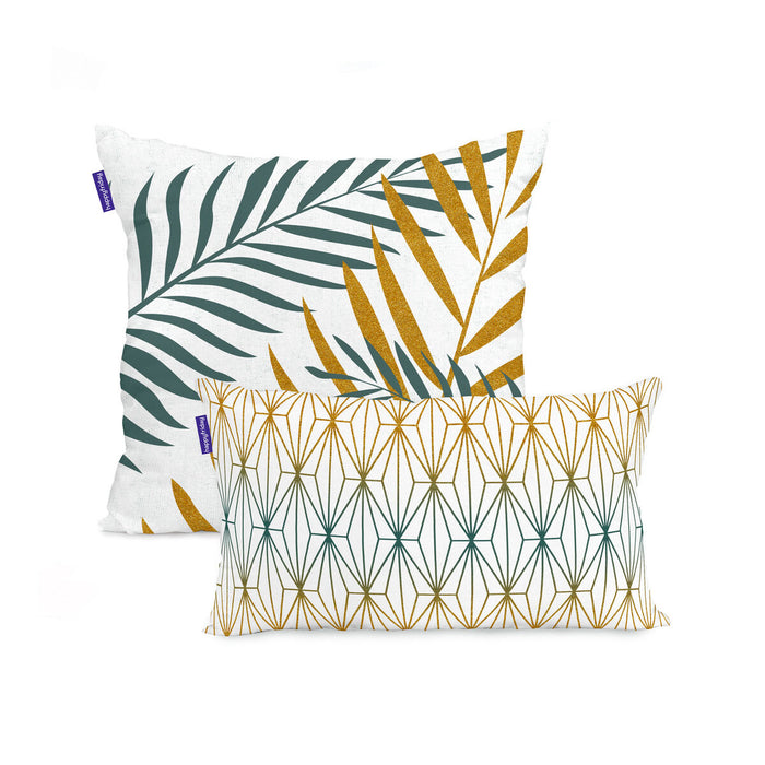 Cushion cover HappyFriday Blanc Foliage mint Multicolour 2 Pieces
