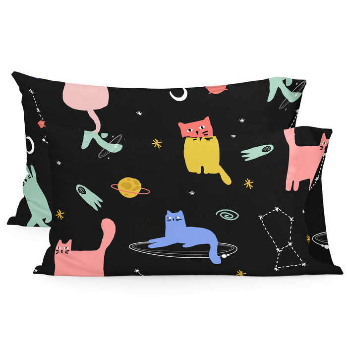 Pillowcase HappyFriday Aware Cosmic cats Multicolour 50 x 75 cm (2 Units)
