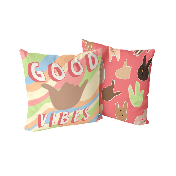 Cushion cover HappyFriday Aware Good vibes  Multicolour 50 x 50 cm 2 Pieces