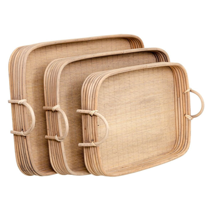 Snack tray 64,5 x 42 x 11 cm Natural Rattan 3 Pieces