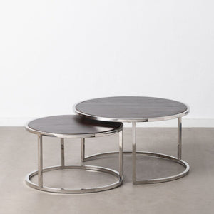 Set of 2 tables Brown Silver Stainless steel Mango wood 75 x 75 x 41 cm (2 Units)