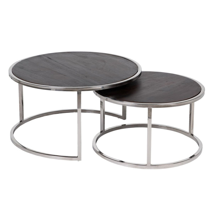 Set of 2 tables Brown Silver Stainless steel Mango wood 75 x 75 x 41 cm (2 Units)