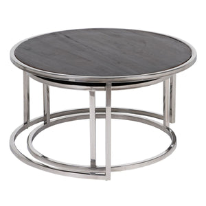 Set of 2 tables Brown Silver Stainless steel Mango wood 75 x 75 x 41 cm (2 Units)