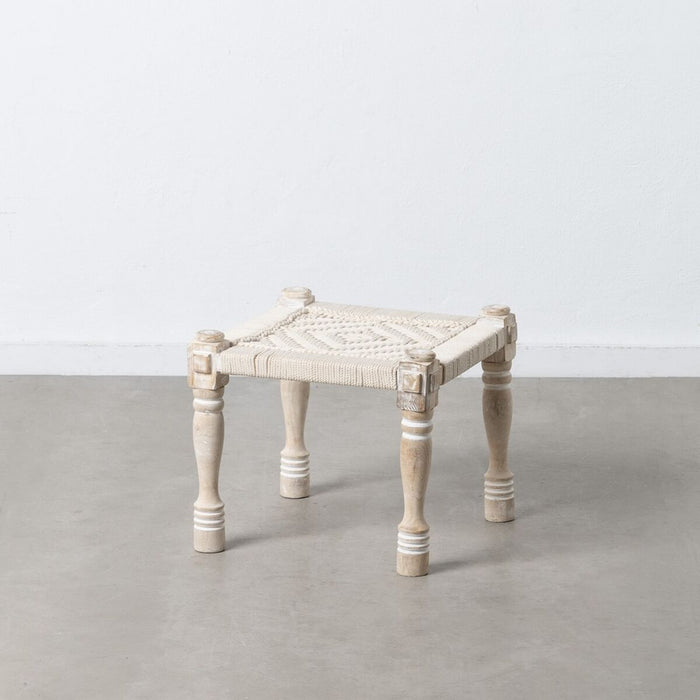 Bench 46 x 46 x 40 cm Wood Rope White