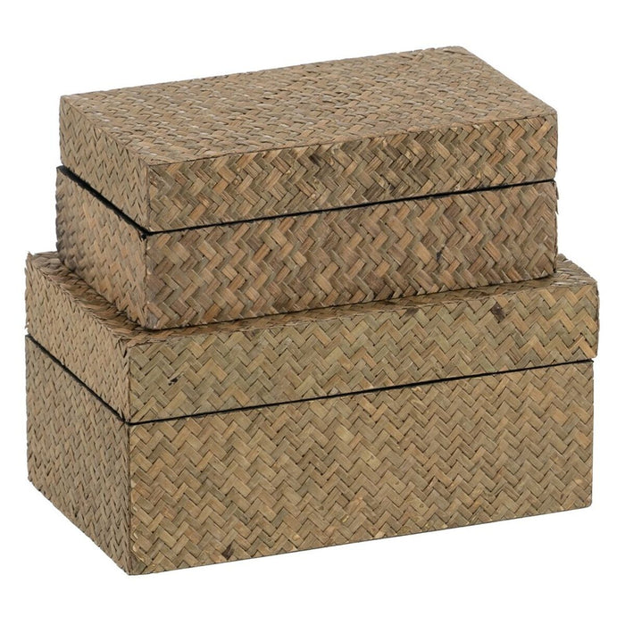 Set of decorative boxes Beige Natural DMF 25 x 15 x 12 cm (2 Units)