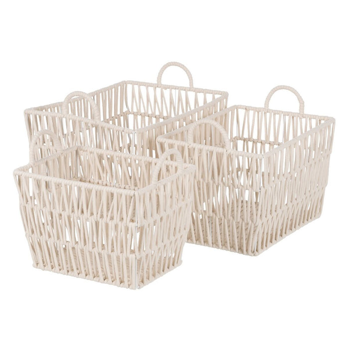 Set of Baskets White Rope 45 x 35 x 36 cm (3 Pieces)