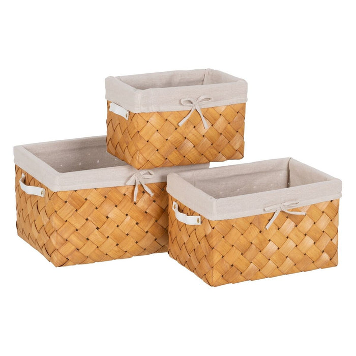 Basket set Natural Wood Fabric 39,5 x 30 x 24 cm (3 Units)