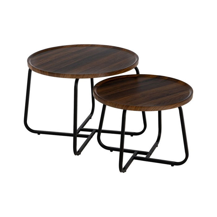 Centre Table Brown Black Iron MDF Wood 50 x 50 x 38 cm