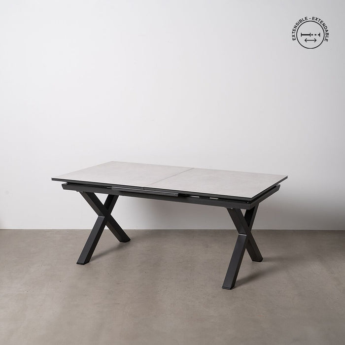 Dining Table White Black Ceramic Aluminium Crystal 180 x 100 x 77 cm