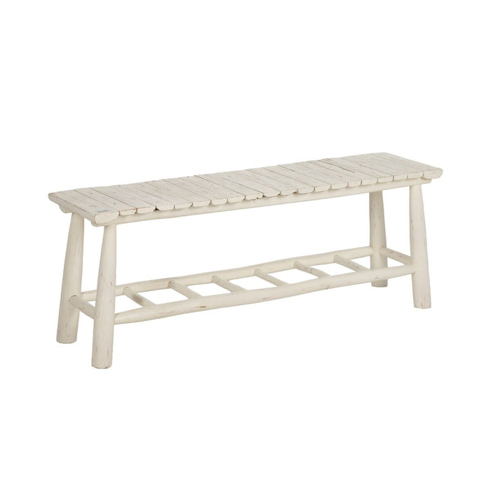 Bench White Teak 120 x 30 x 45 cm