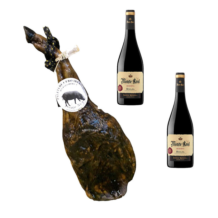 Grain-fed Iberico Shoulder Linaje Negro 4,5 kg Bottle of red wine 750 ml x 2 Monte Real