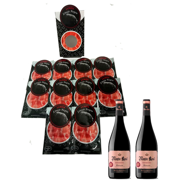 Acorn-fed Iberico Ham Linaje Negro 100 g x 10 Bottle of red wine 750 ml x 2 Monte Real