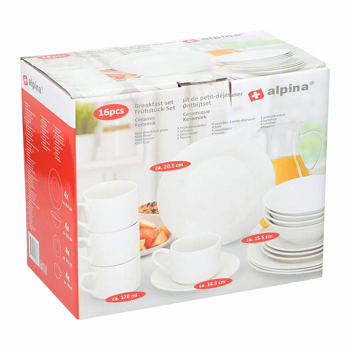 Tableware Alpina White Ceramic 16 Pieces (4 Units)