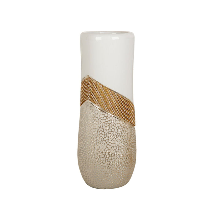 Vase Romimex White Golden Ceramic 15 x 38 x 15 cm
