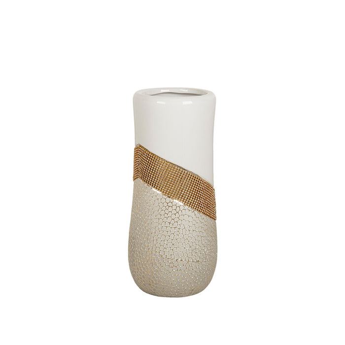 Vase Romimex White Golden Ceramic 14 x 30 x 14 cm