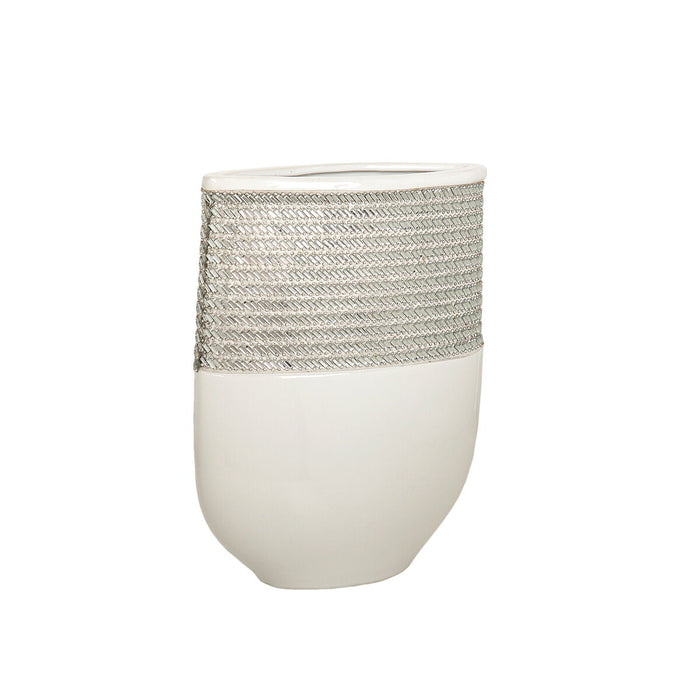 Vase Romimex White Silver Ceramic 21 x 28 x 9 cm