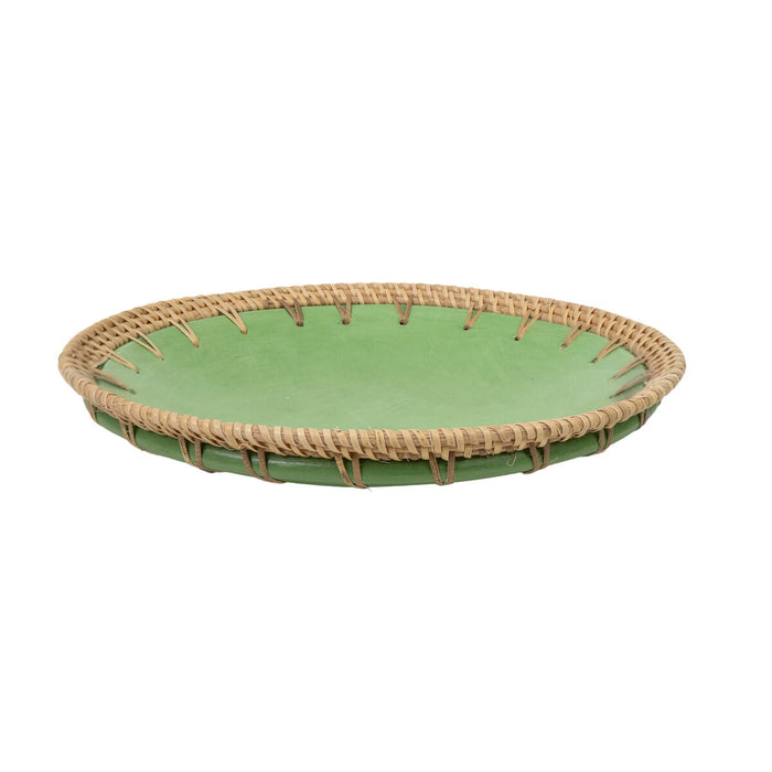 Centerpiece Romimex Green Natural Ceramic Rattan 30 x 6 x 30 cm