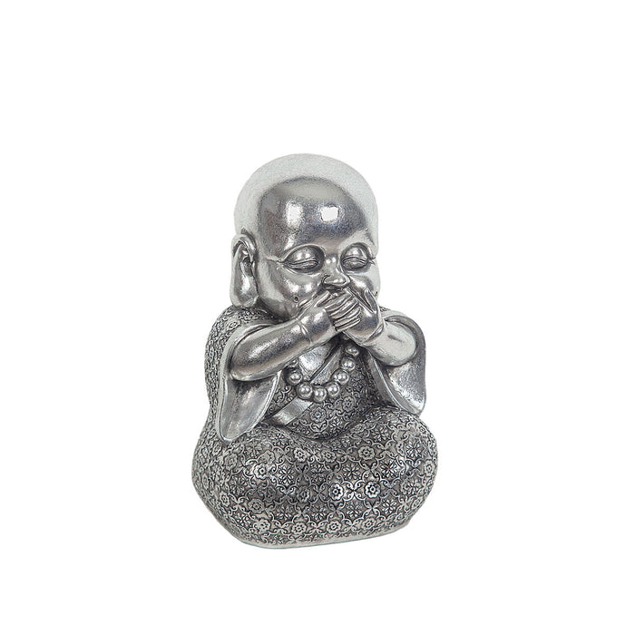 Decorative Figure Romimex Silver Resin Mouth Monk 16 x 22 x 15 cm