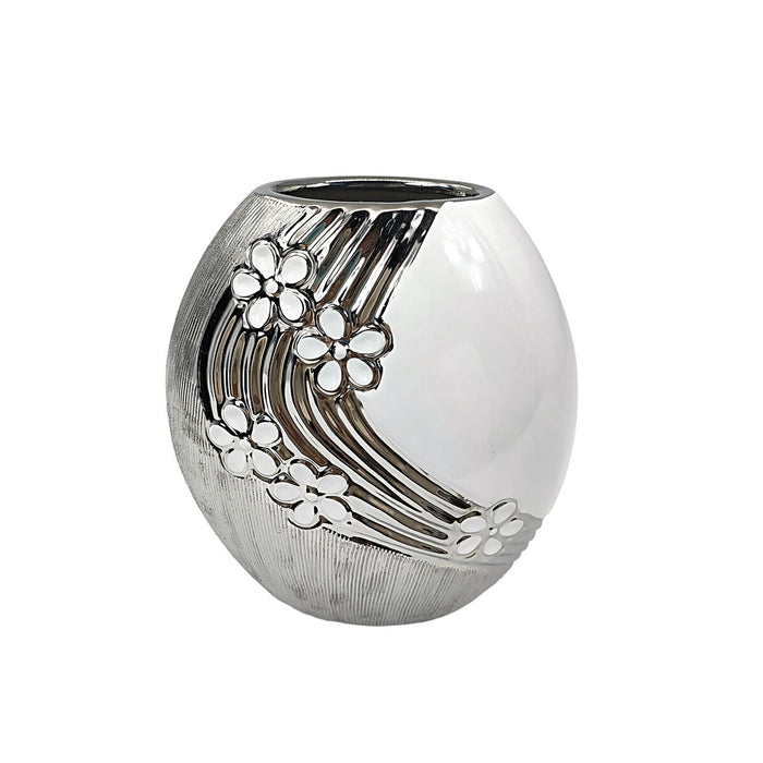 Vase Romimex White Silver Ceramic Spherical 23 x 25 x 12 cm