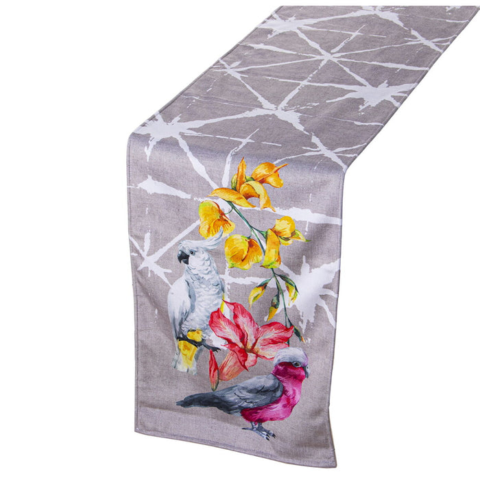 Table Runner Alexandra House Living Grey Textile 180 x 30 cm Velvet Floral Bird