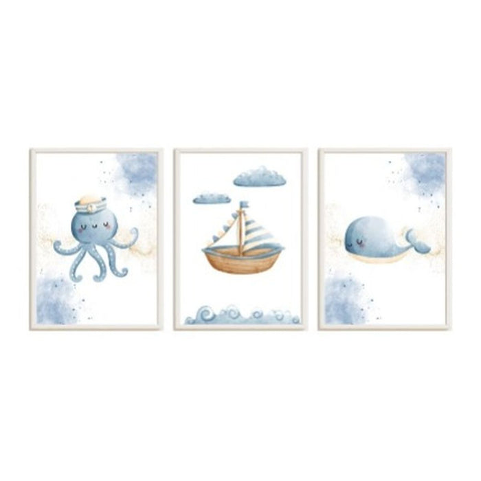 Set of 3 pictures Crochetts Multicolour Sea and ocean Children's Jellyfish 33 x 43 x 2 cm