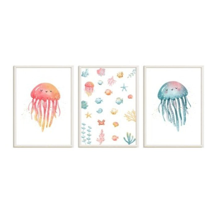 Set of 3 pictures Crochetts Multicolour Sea and ocean Children's Jellyfish 33 x 43 x 2 cm