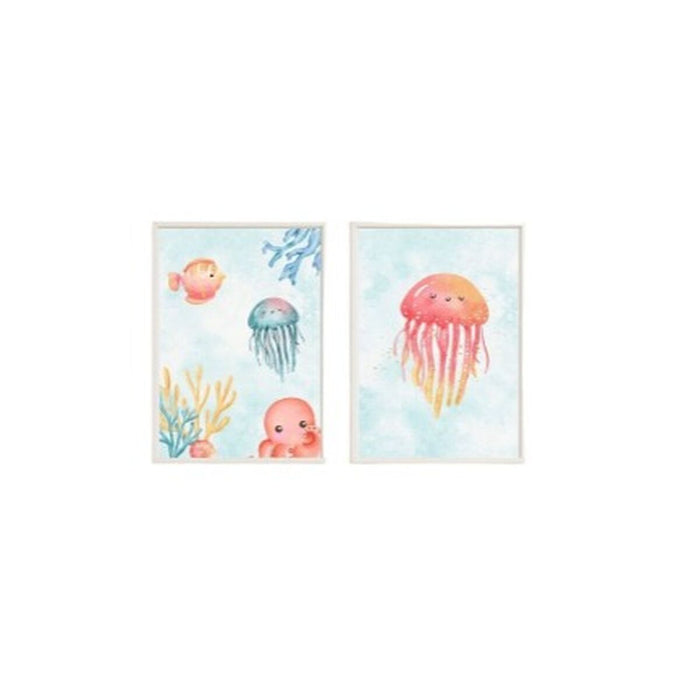 Set of 2 pictures Crochetts Multicolour Children's Octopus Fish Jellyfish 33 x 43 x 2 cm