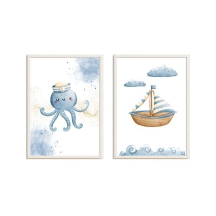 Set of 2 pictures Crochetts Multicolour Children's Octopus Ship 33 x 43 x 2 cm