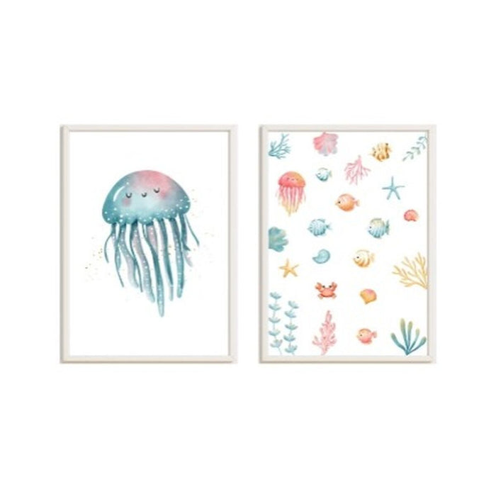 Set of 2 pictures Crochetts Multicolour Sea and ocean Children's Jellyfish 33 x 43 x 2 cm