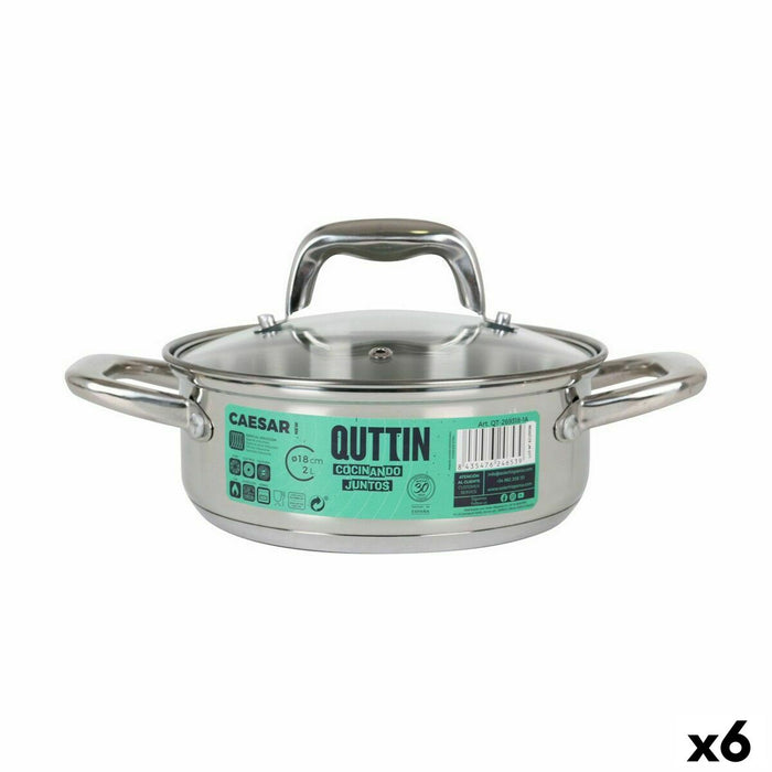 Casserole with glass lid Quttin Caesar Steel ø 18 x 7 cm (6 Units)