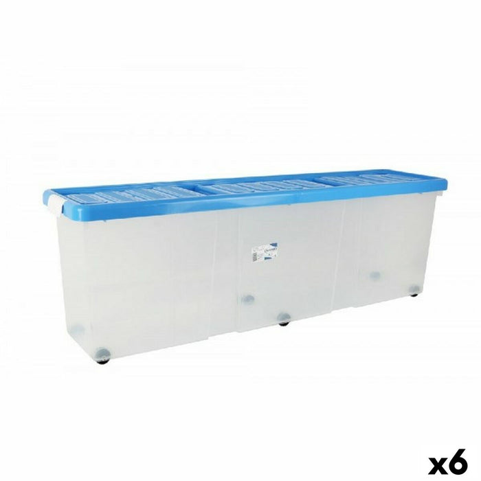 Storage Box with Lid Tontarelli Wheels Transparent Plastic Blue 120 x 30 x 39 cm (6 Units)