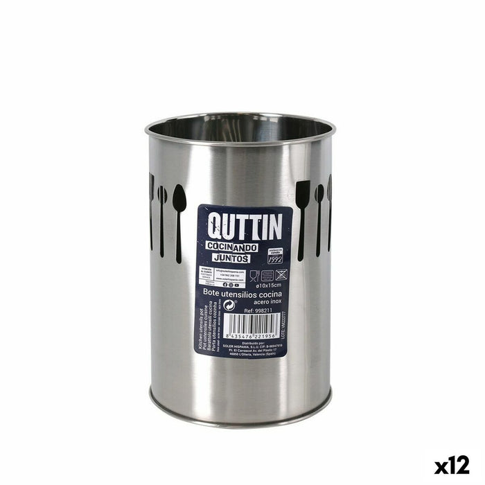 Pot for Kitchen Utensils Quttin Stainless steel 10 x 15 x 10 cm Silver (12 Units)