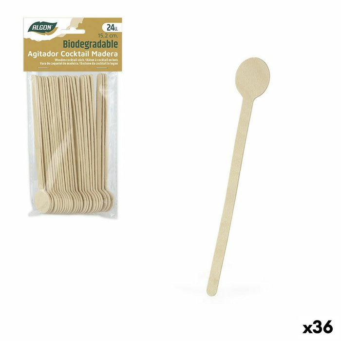 Set of Spoons Algon Cocktail Wood 24 Pieces (36 Units)