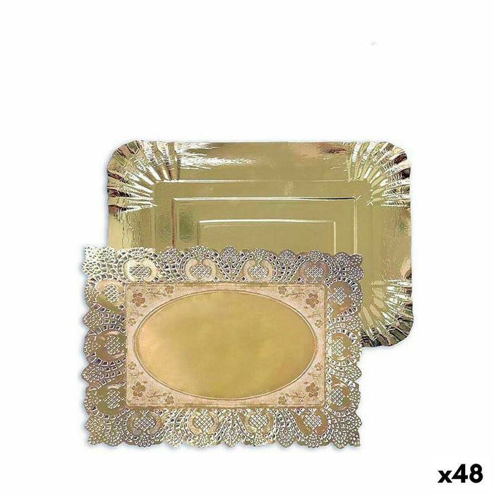 Snack tray Algon Golden Rectangular 25,5 x 35 x 2 cm Disposable (48 Units)