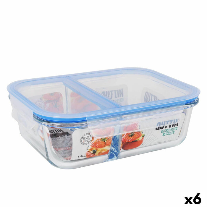 Hermetic Lunch Box Quttin 2 Compartments Rectangular 1,4 L (6 Units)