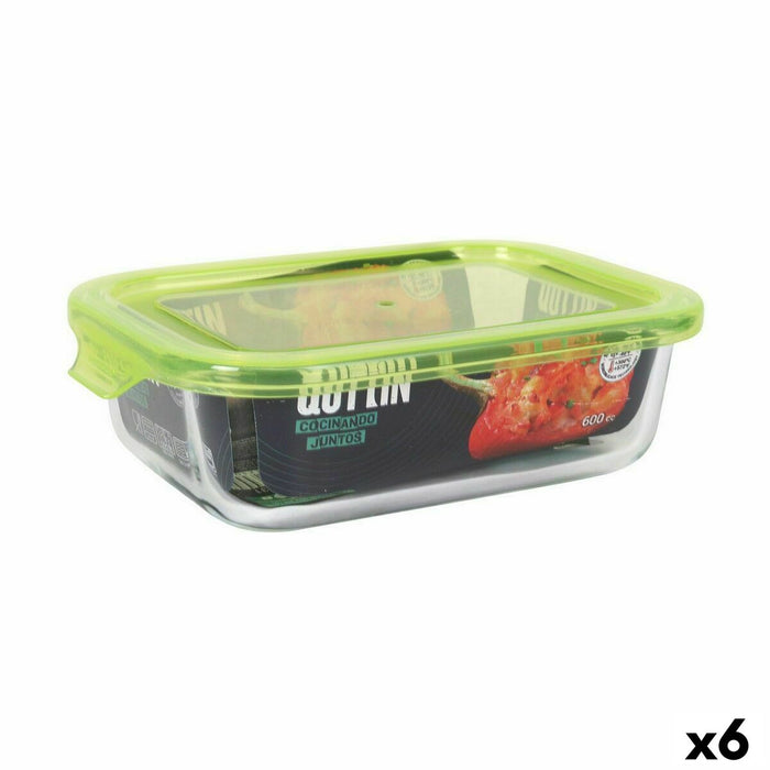 Hermetic Lunch Box Quttin Green Transparent Rectangular 0,6 L (6 Units)