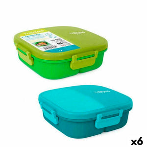 Hermetic Lunch Box ThermoSport 3 Compartments Squared 900 ml (6 Units)